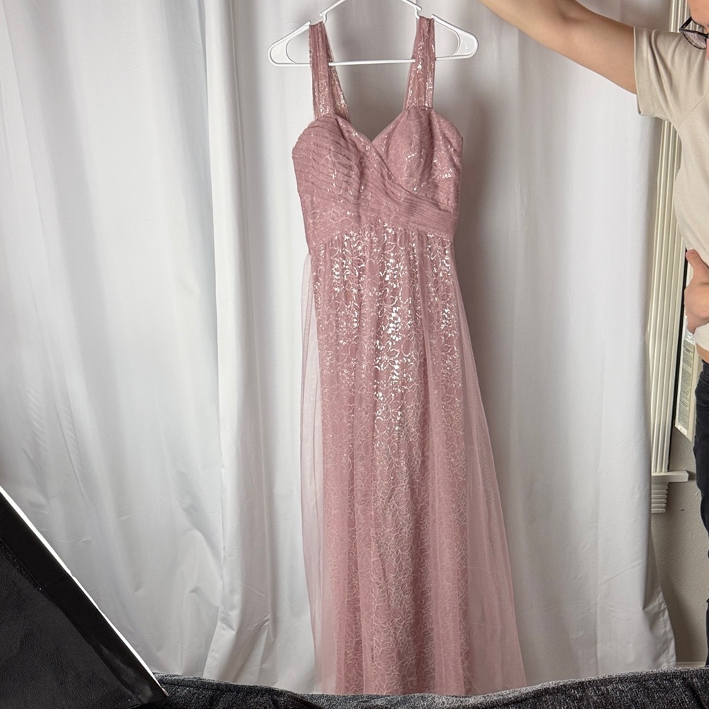 Belsoie Dusty Mauve Lace & Tulle Evening Dress
